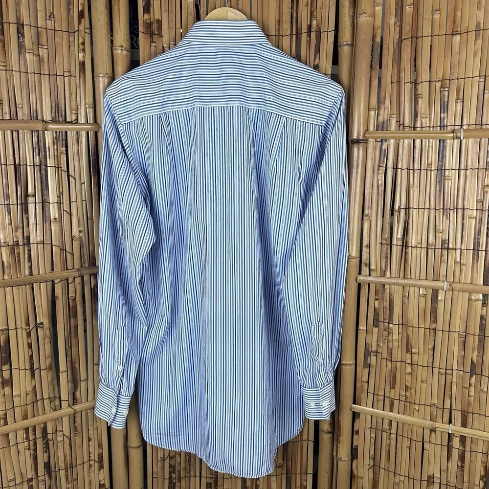 David‎ Donahue Trim Fit Men's Dress Shirt Long Sleeve Blue White 16.5 - 34/35
